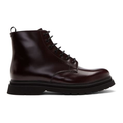 burgundy prada flatforms|Prada lace ups.